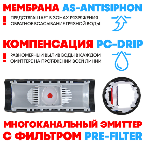Трубка капельная AGRODRIP PLUS-PC 16 мм / 40 mil / шаг 20 см / 2,0 л.час, компенсированная черная. Бухта  100 метров, Единиц в одном товаре метров: 100, изображение 4