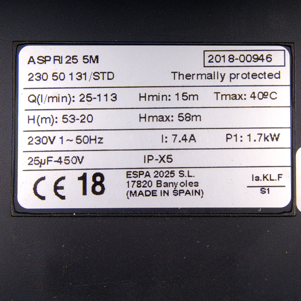 Насос ESPA Aspri 25 5M ( 7,2 м3 / 5,6 Атм / 1.7 кВт ), изображение 13